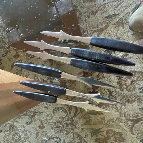 Vintage Irvinware Mock Chrome Turtle for hors d'oeuves & 6 Forks - Picture 3 of 4